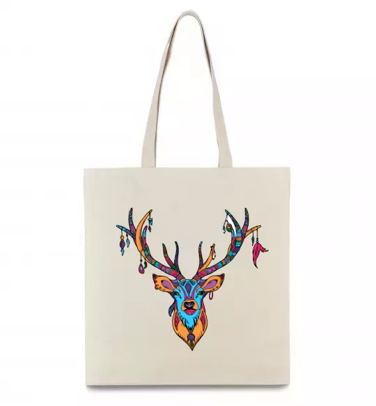 Эко-сумка Олень бохо стиль Бежевый фото