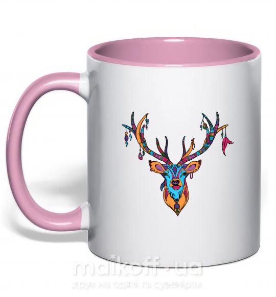 Чашка с цветной ручкой Олень бохо стиль Нежно розовый фото