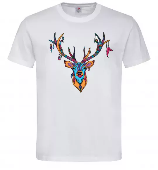 Чоловіча футболка Олень бохо стиль Білий фото