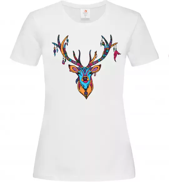 Женская футболка Олень бохо стиль Белый фото