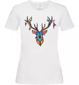Женская футболка Олень бохо стиль Белый фото