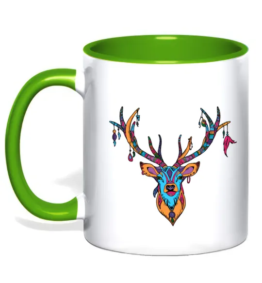 Чашка з кольоровою ручкою Олень бохо стиль Лаймовий фото