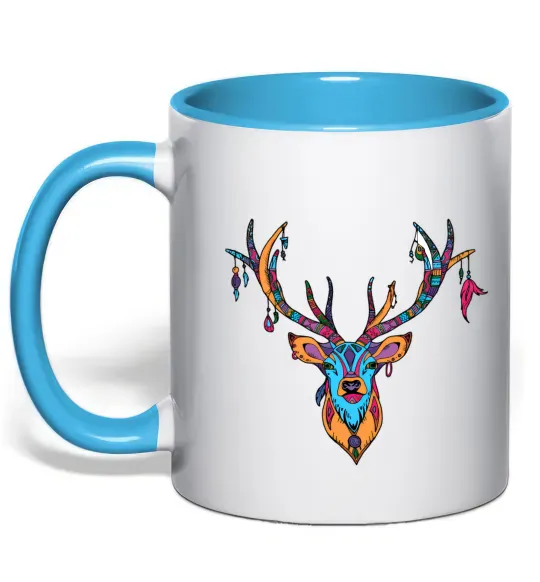 Чашка з кольоровою ручкою Олень бохо стиль Блакитний фото