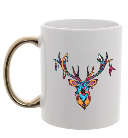 Чашка з кольоровою ручкою Олень бохо стиль Золото фото