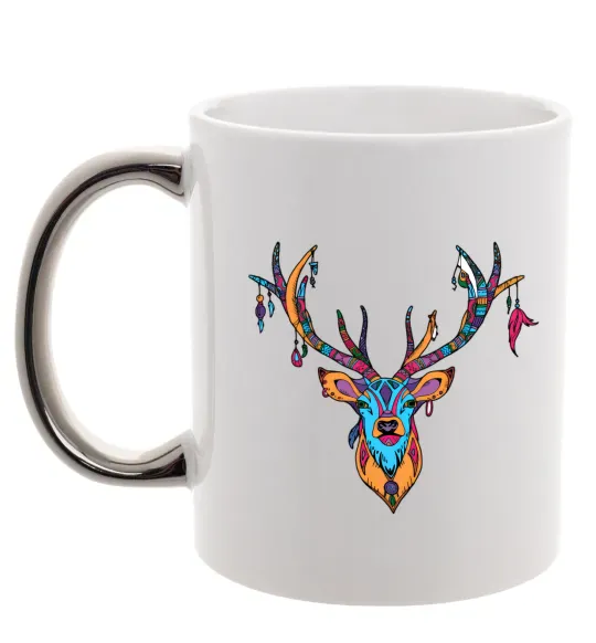 Чашка з кольоровою ручкою Олень бохо стиль Срібло фото