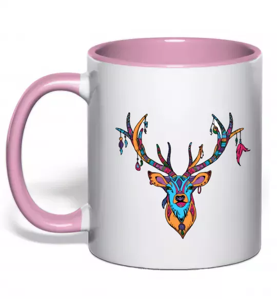 Чашка з кольоровою ручкою Олень бохо стиль Ніжно рожевий фото