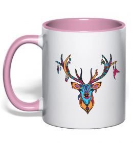 Чашка с цветной ручкой Олень бохо стиль