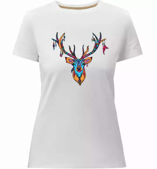Женская премиум футболка Олень бохо стиль Белый фото