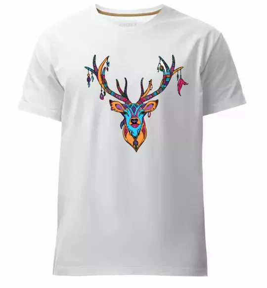Мужская премиум футболка Олень бохо стиль Белый фото