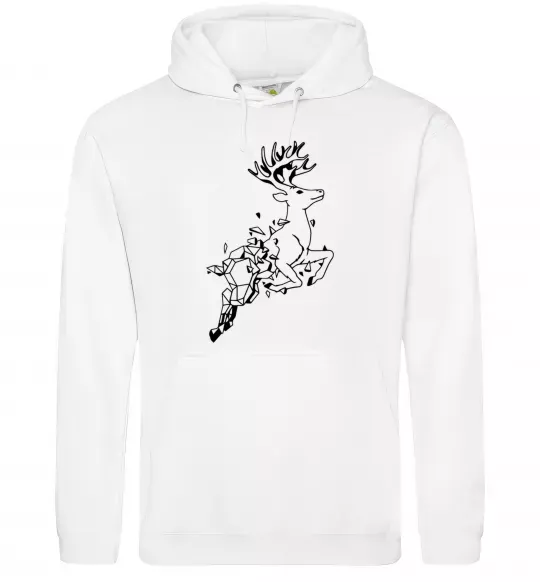 Мужская толстовка (худи) Олень в прижку Белый фото