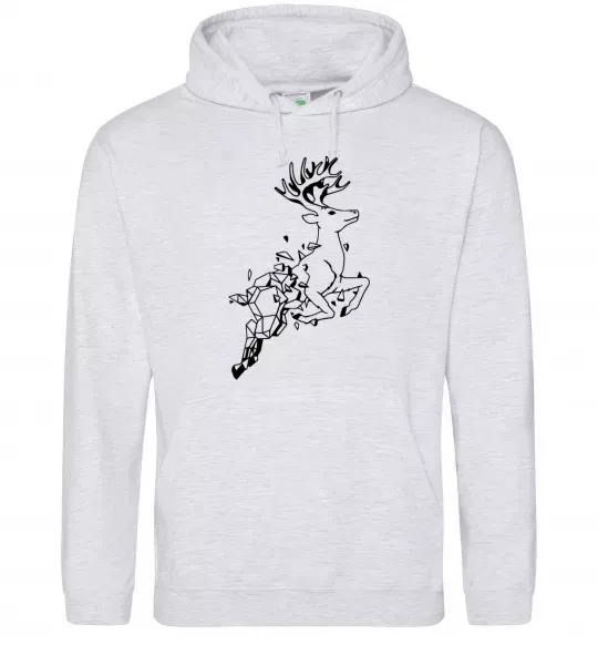 Мужская толстовка (худи) Олень в прижку Серый меланж фото