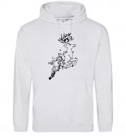 Мужская толстовка (худи) Олень в прижку Серый меланж фото