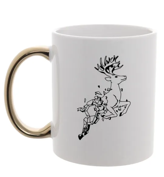 Чашка с цветной ручкой Олень в прижку Золото фото