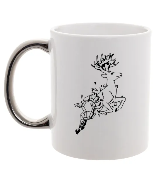 Чашка с цветной ручкой Олень в прижку Серебро фото