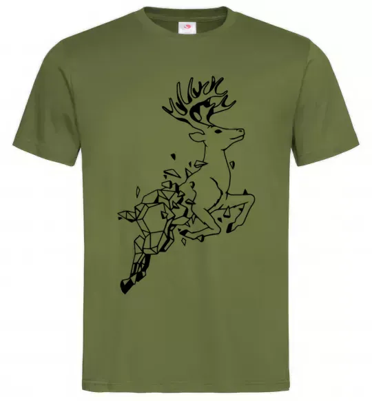 Мужская футболка Олень в прижку Оливковый фото