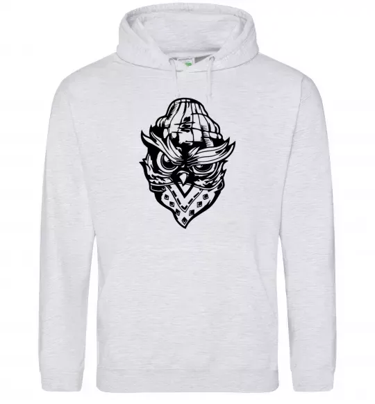 Чоловіча толстовка (худі) Сова чорним Сірий меланж фото