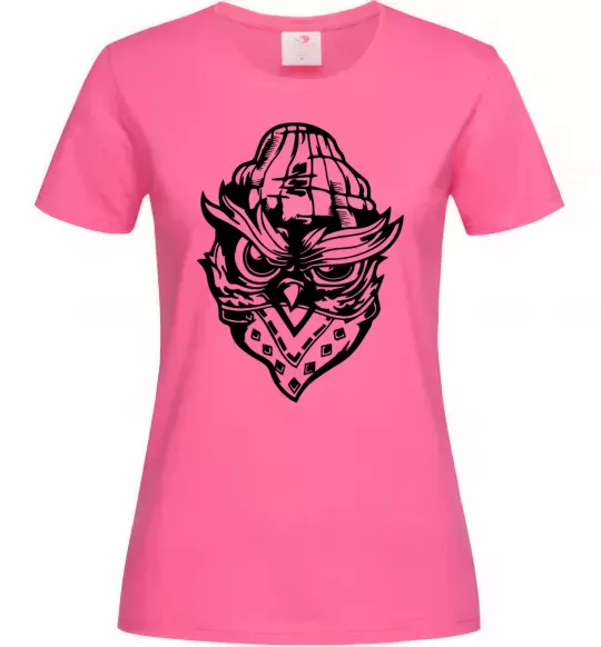 Жіноча футболка Сова чорним Яскраво-рожевий фото