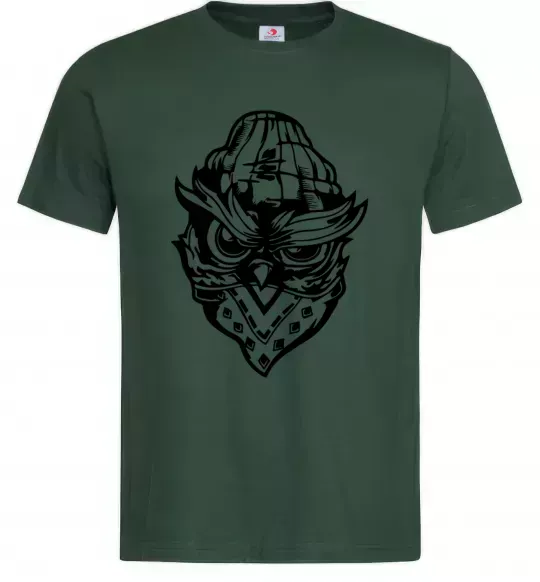 Мужская футболка Сова чорним Темно-зеленый фото