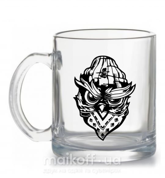 Чашка скляна Сова черным Прозорий фото