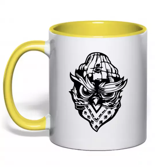 Чашка с цветной ручкой Сова чорним Солнечно желтый фото