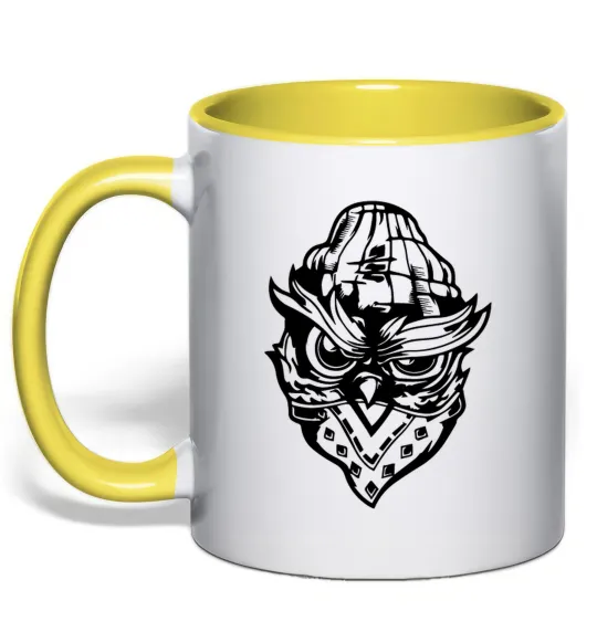 Чашка с цветной ручкой Сова чорним Лимонный фото