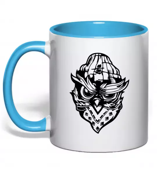 Чашка с цветной ручкой Сова чорним Голубой фото