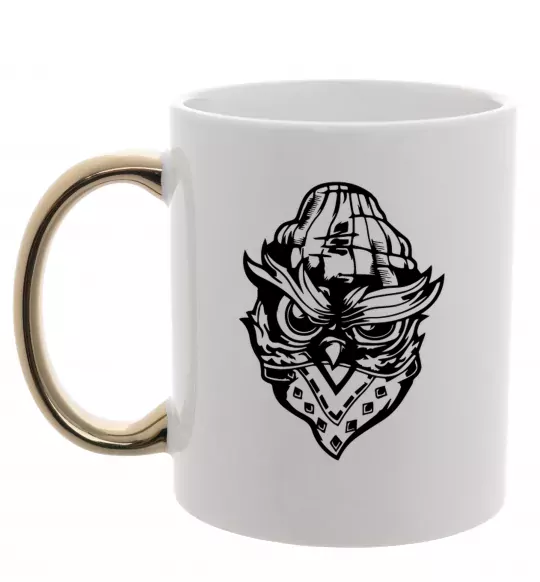 Чашка с цветной ручкой Сова чорним Золото фото