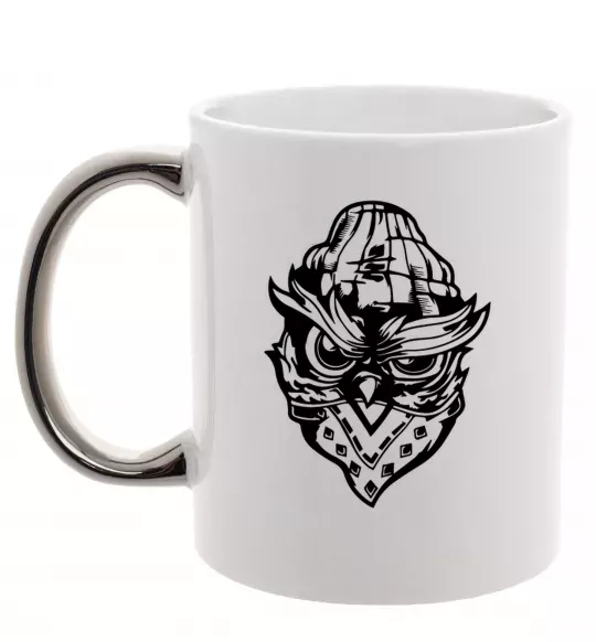 Чашка с цветной ручкой Сова чорним Серебро фото