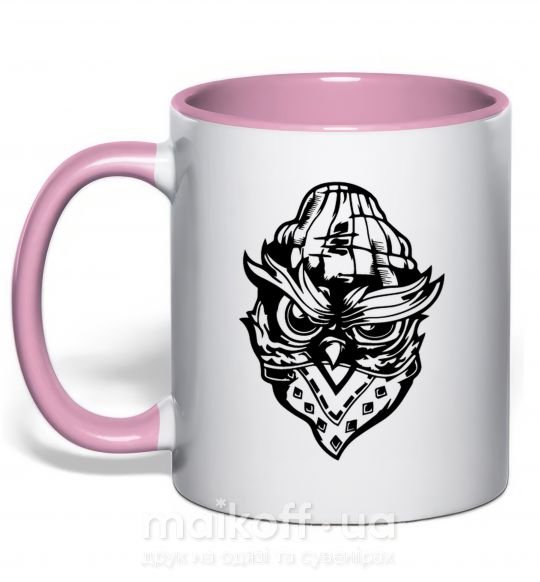 Чашка с цветной ручкой Сова черным Нежно розовый фото