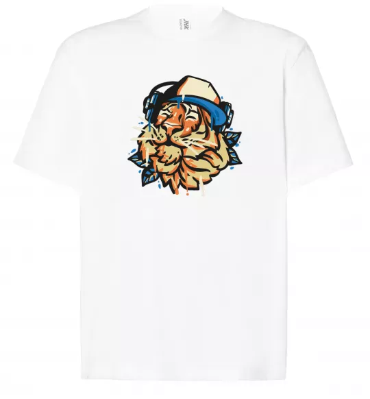 Футболка Оверсайз Тигр з навушниками Белый фото
