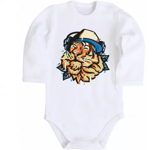 Детский боди Тигр з навушниками Белый фото