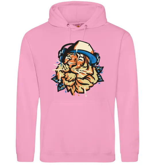 Чоловіча толстовка (худі) Тигр з навушниками Рожевий фото