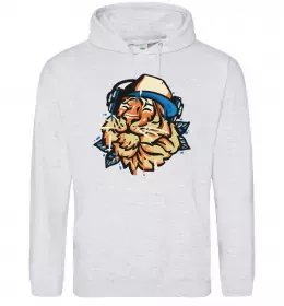 Мужская толстовка (худи) Тигр з навушниками Серый меланж фото