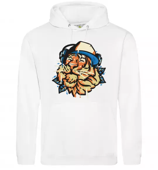 Жіноча толстовка (худі) Тигр з навушниками Білий фото