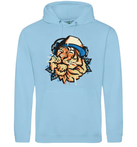 Жіноча толстовка (худі) Тигр з навушниками Блакитний фото