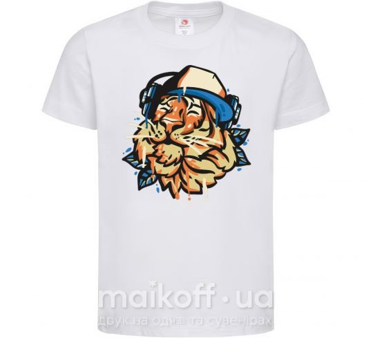 Дитяча футболка Тигр с наушниками Білий фото