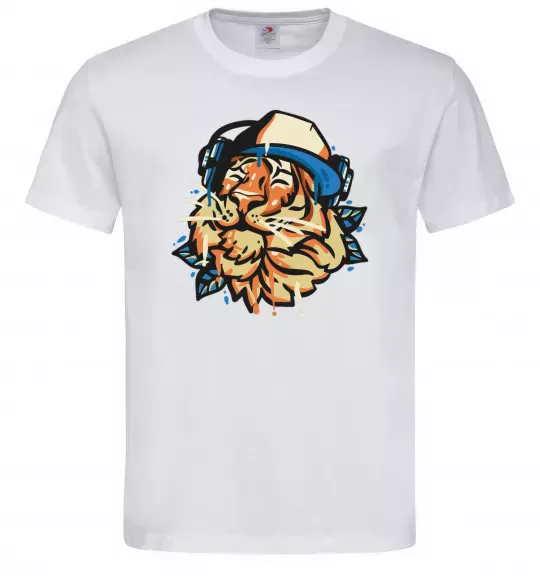 Мужская футболка Тигр з навушниками Белый фото