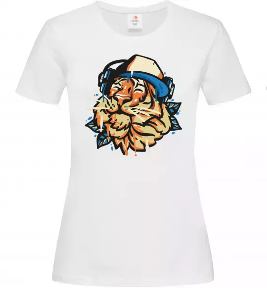 Жіноча футболка Тигр з навушниками Білий фото