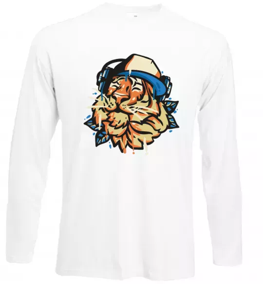 Лонгслів Тигр з навушниками Білий фото