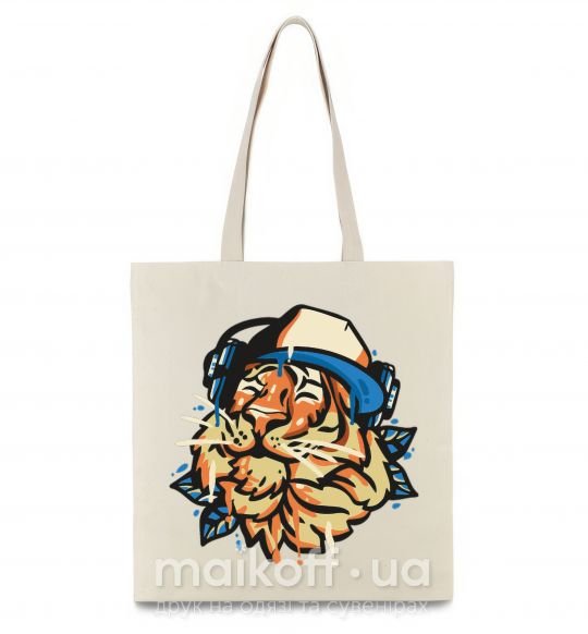 Эко-сумка Тигр с наушниками Бежевый фото