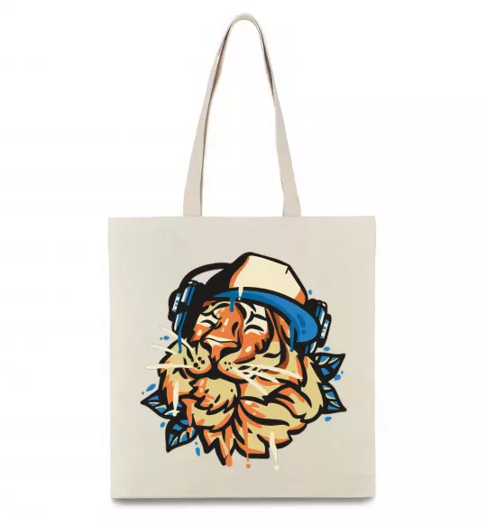 Еко-сумка Тигр з навушниками Бежевий фото