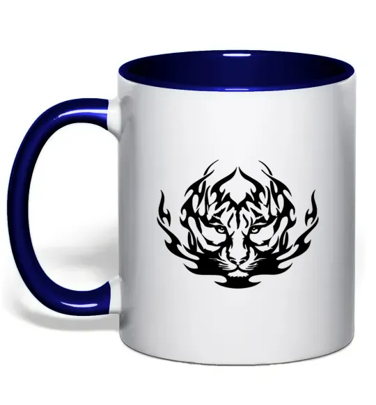 Чашка с цветной ручкой Тигр вогонь Глубокий темно-синий фото