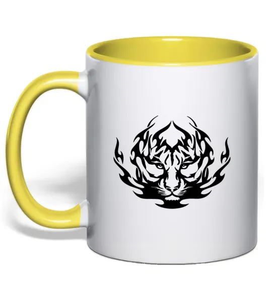 Чашка з кольоровою ручкою Тигр вогонь Лимонний фото