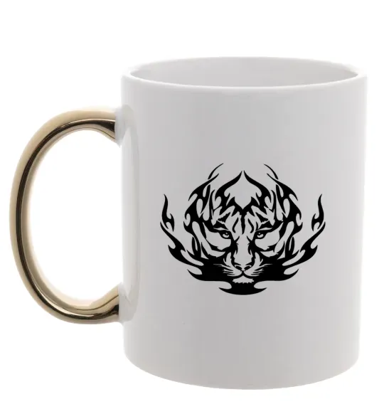 Чашка с цветной ручкой Тигр вогонь Золото фото