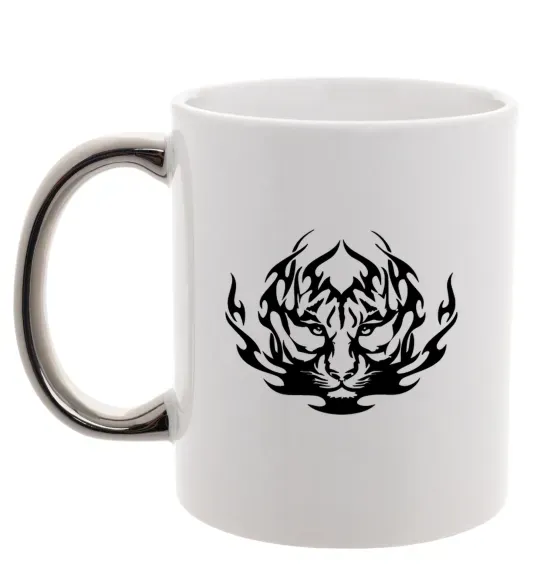 Чашка с цветной ручкой Тигр вогонь Серебро фото