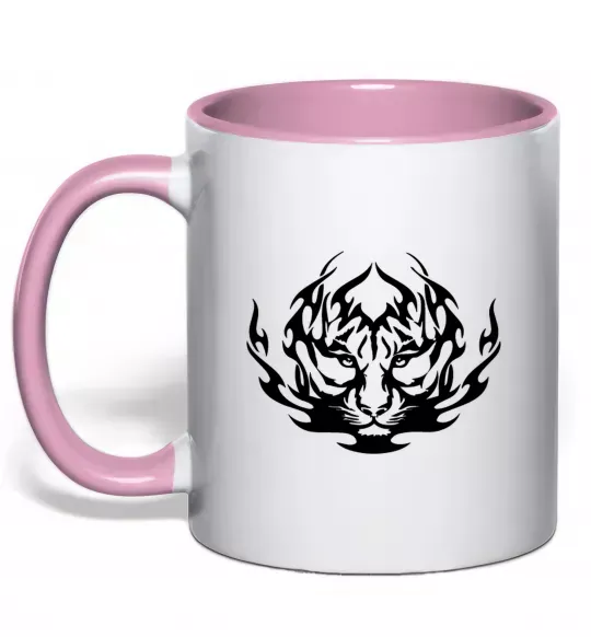 Чашка с цветной ручкой Тигр вогонь Нежно розовый фото