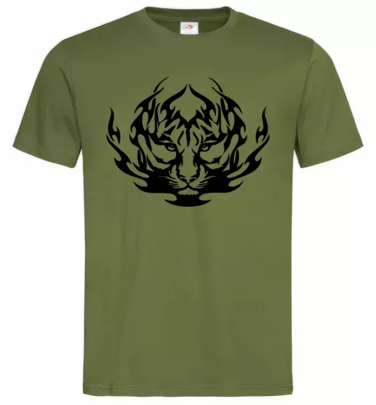 Мужская футболка Тигр вогонь Оливковый фото