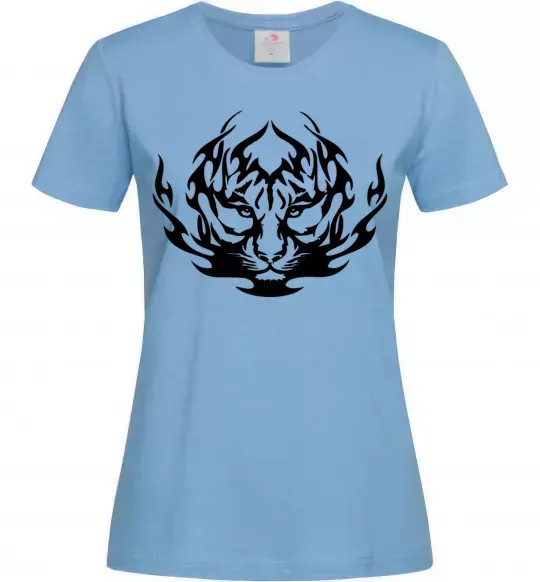 Женская футболка Тигр вогонь Голубой фото