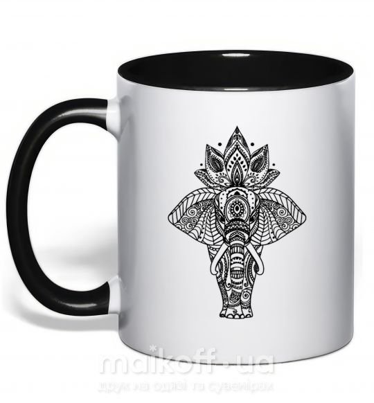 Чашка з кольоровою ручкою Слон хинди Чорний фото