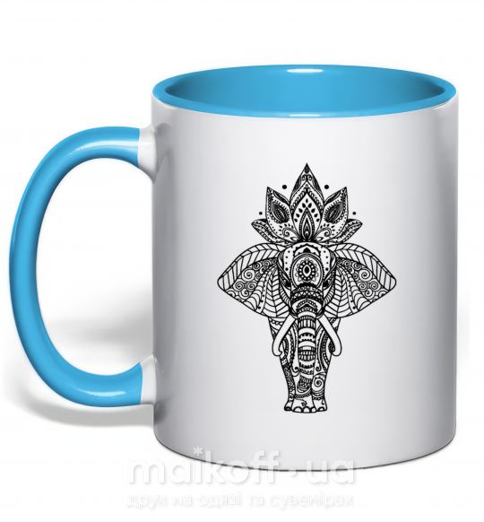 Чашка с цветной ручкой Слон хинди Голубой фото